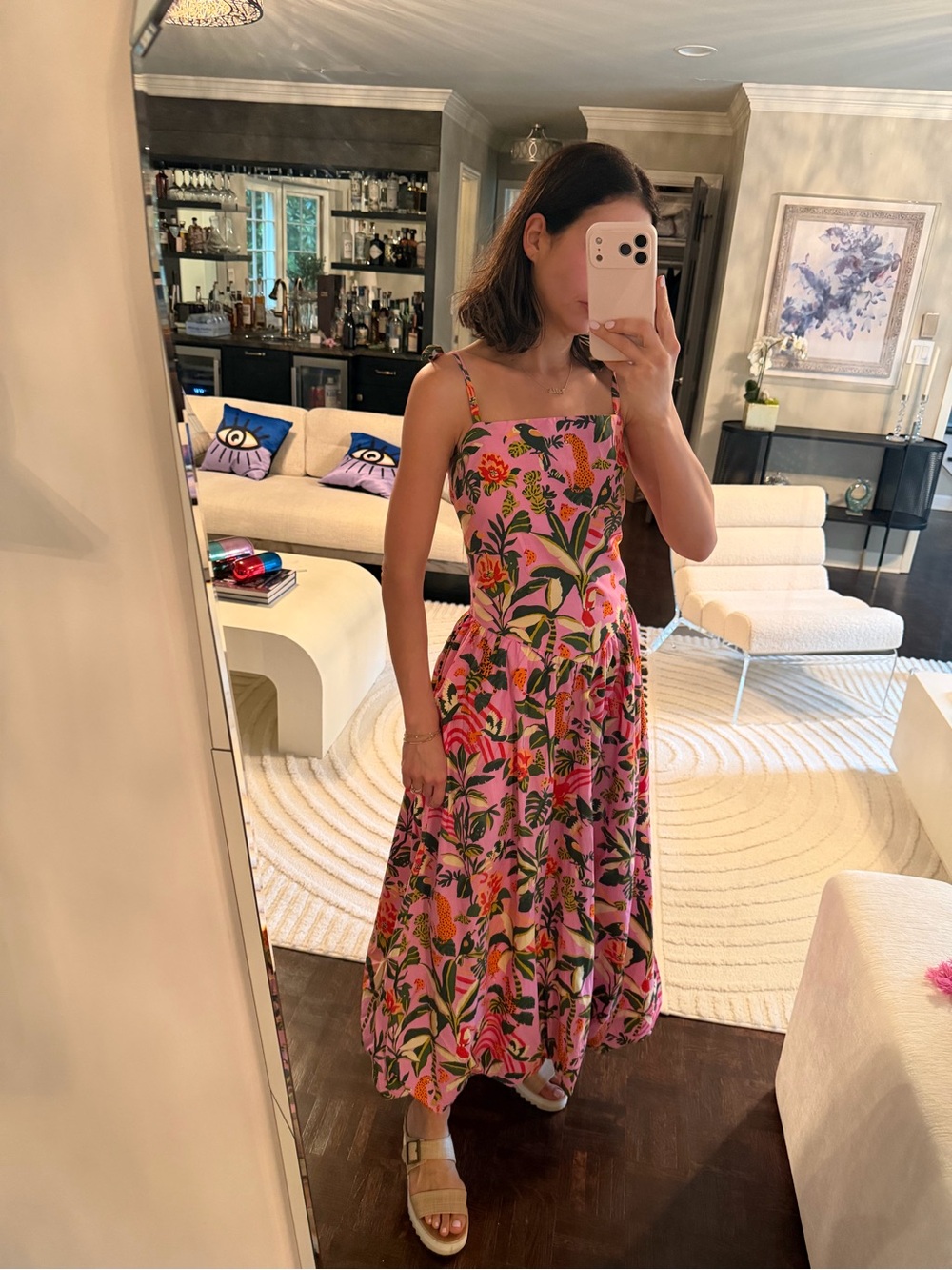 Floral Tie-Shoulder Midi Dress in Pink - Picture 5 of 5
